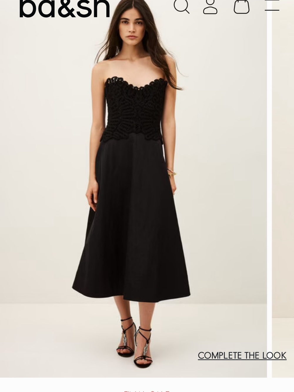 ba&sh Praina Dress Black Strapless Crochet-Bodice Midi Skirt Dress